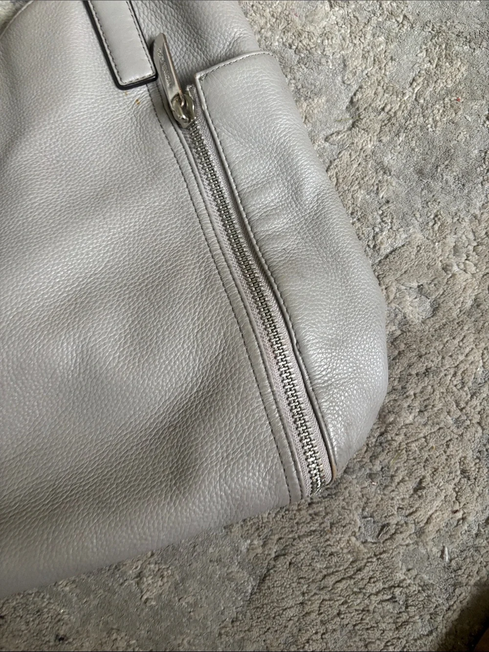 Michael Kors Light Gray Pebbled Leather Shoulder Tote with MK Charm
